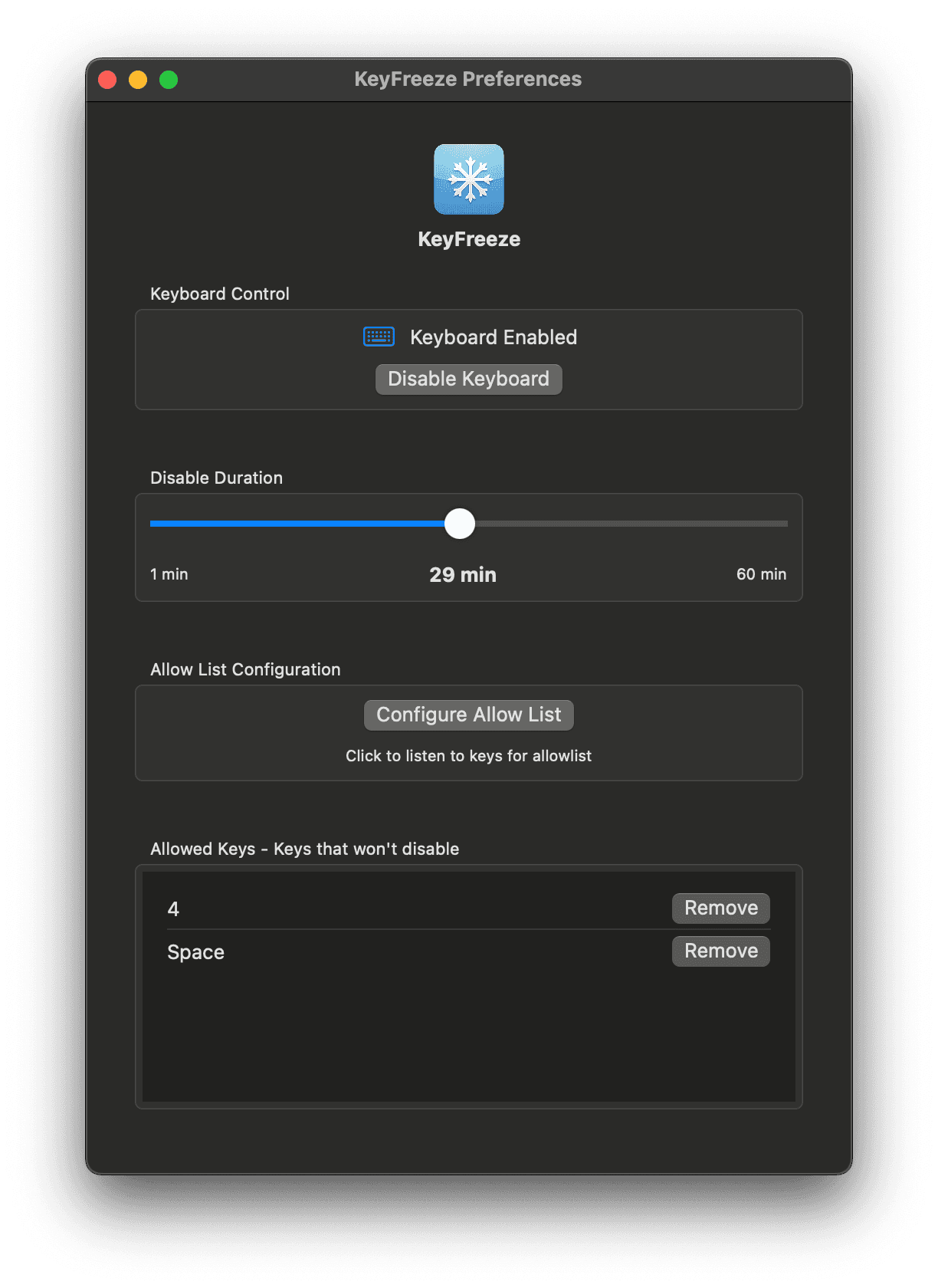 KeyFreeze Control Panel